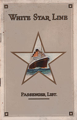 Front Cover of a First Class Passenger List for the RMS Homeric of the White Star Line, Departing Wednesday, 6 August 1930 from Southampton to New York via Cherbourg