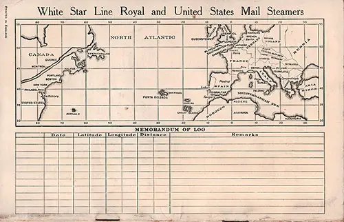 Track Chart on the Back Cover, White Star Line SS Homeric First Class Passenger List - 6 August 1930.