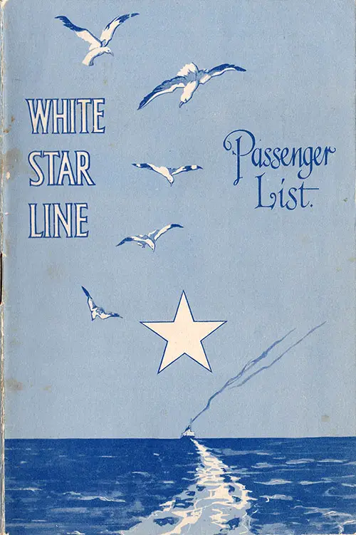 Front Cover, White Star Line RMS Homeric Tourist Third Cabin Passenger List - 6 August 1930.