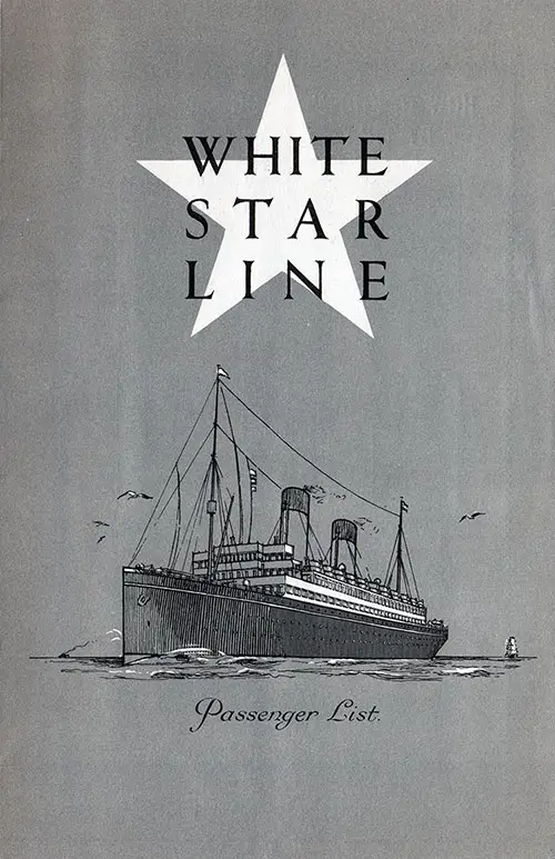 Front Cover, Tourist Third Cabin Passenger List for the RMS Homeric of the White Star Line, Departing Wednesday, 24 June 1931 from Southampton to New York.