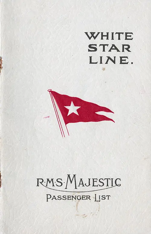 Front Cover, White Star Line RMS Majestic First Class Passenger List - 24 August 1927.