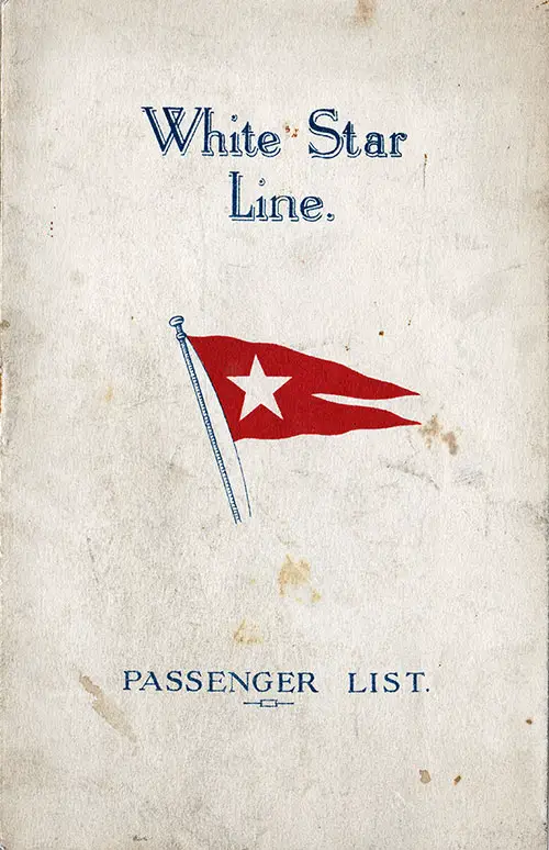Front Cover, White Star Line RMS Majestic Tourist Third Cabin Passenger List - 15 August 1928.