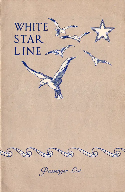 Front Cover, White Star Line RMS Majestic Second Class Passenger List - 1 October 1930.