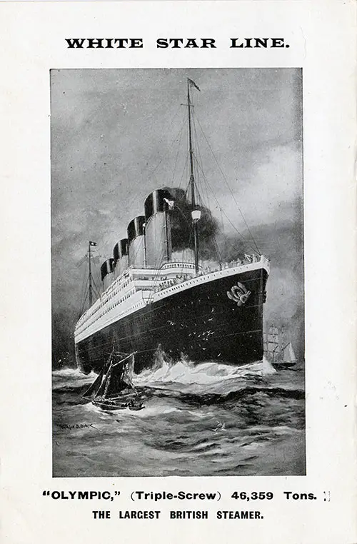 Back Cover, RMS Olympic Passenger List - 8 September 1920