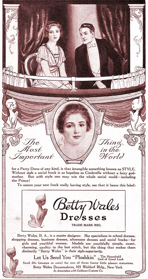 1917 Print Advertisement for Betty Wales Dresses: The Most Important Thing in the World. The Ladies' Home Journal, January 1917.