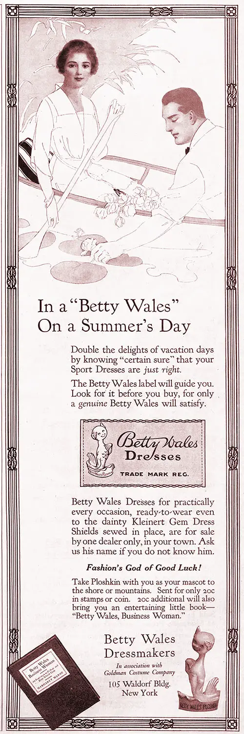 1917 Print Advertisement for Betty White Dresses On A Summer's Day From Betty Wales Dressmakers, New York. The Ladies' Home Journal, June 1917.
