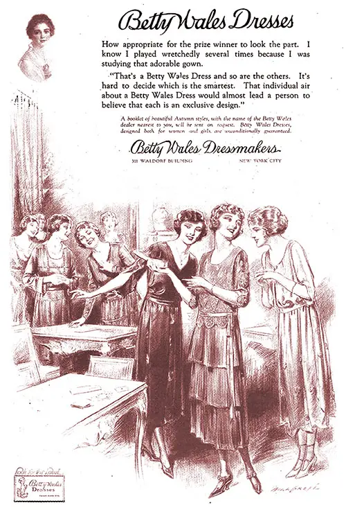 1920 Print Advertisement for Betty Wales Dresses.