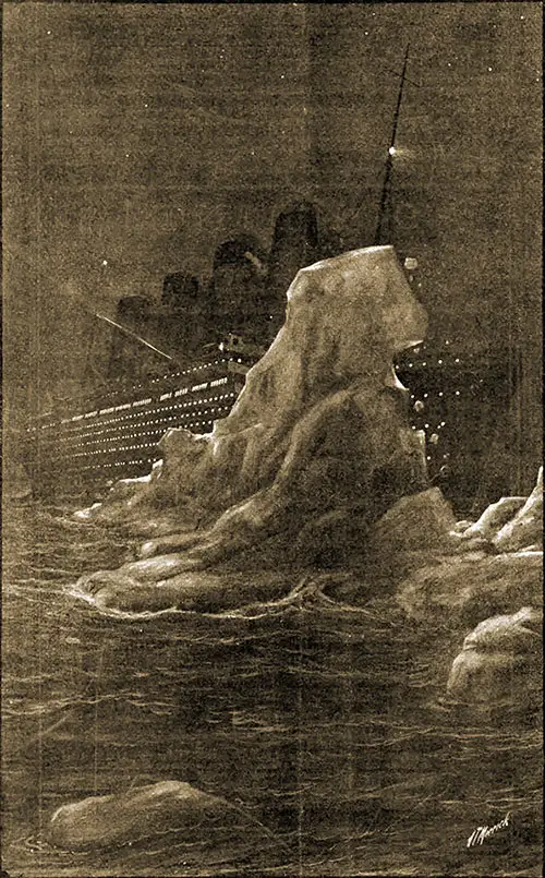 Illustration of the RMS Titanic Striking an Iceberg in the North Atlantic on 15 April 1912. Leslie's Weekly, 2 May 1912.