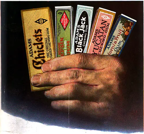 Advertisement for Adams Pure Chewing Gum, All Flavors, One Quality.
