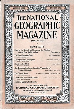 Front Cover, The National Geographic Magazine, Volume XXIII, Number 1, January 1912.