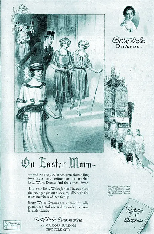 1921 Print Advertisement for Betty Wales Dresses: On Easter Morn~ From Betty Wales Dressmakers, NYC. Woman's Home Companion, April 1921.