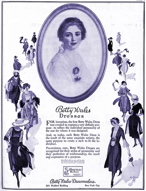 1921 Print Advertisement for Betty Wales Dresses, New York City. Woman's Home Companion, September 1921.