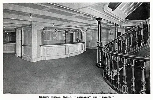 Inquiry Bureau on the Cunard RMS Carmania and RMS Caronia, Cunard Daily Bulletin, Ivernia Edition, 22 July 1908.