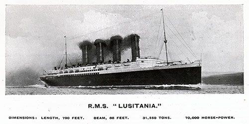 RMS Lusitania, Published in the Lusitania Edition of the Cunard Daily Bulletin for 10 June 1908.