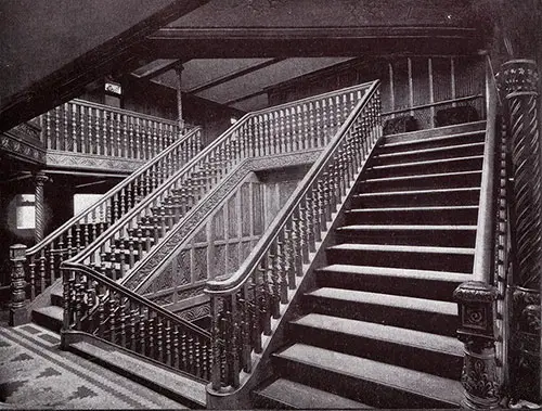 Grand Staircase on the RMS Teutonic of the White Star Line. 