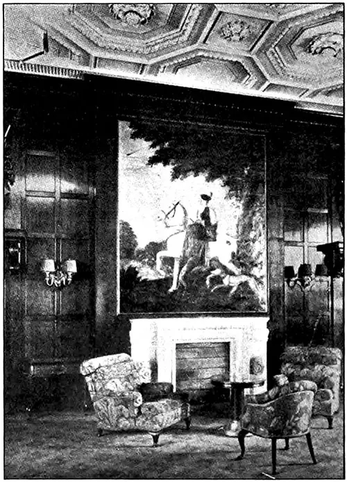 Interior View of Homeric Showing Fireplace in Smoking Room.