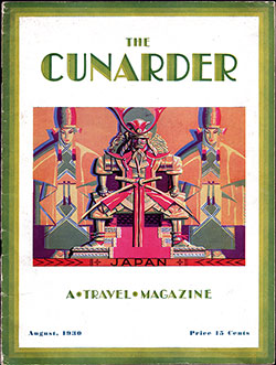 Front Cover, The Cunarder - A Travel Magazine, August 1930 Far East Issue.