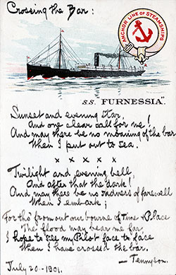 Postcard from the Anchor Line SS Furnessia Dated 20 July 1901 with an Inscribed Poem from Tennyson Entitled Crossing the Bar.