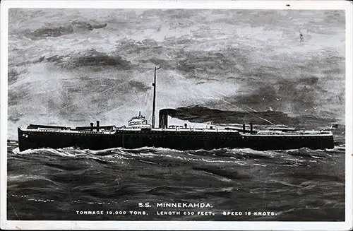 Vintage Postcard of the SS Minnekahda of the Atlantic Transport Line, 1919.