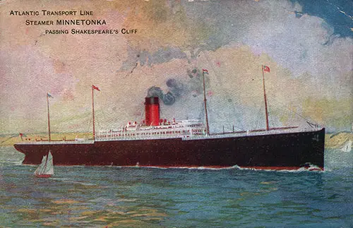 Vintage Postcard of a Painting of the Atlantic Transport Line Steamer SS Minnetonka Passing Shakespeare's Cliff. Postally Used 14 October 1907.