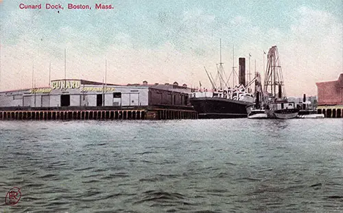 Front Side of Cunard Dock, Boston, Mass. Postcard.
