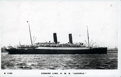 Front Side, Black & White Photograph Adorns This Postcard of the RMS Laconia of the Cunard Line.