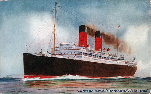 Color Painting of the Cunard RMS Franconia & Laconia, Both in the Liverpool-Boston Route. nd. Circa 1911.