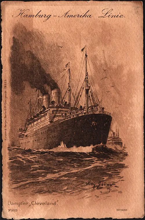 Front: Hamburg-Amerika Linie Dampfer Cleveland. Postally Used 24 June 1916.