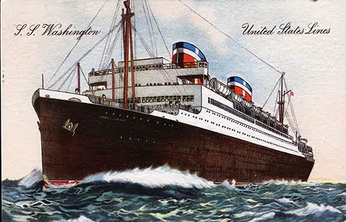 Vintage Color Postcard of the SS Washington of the United States Lines.