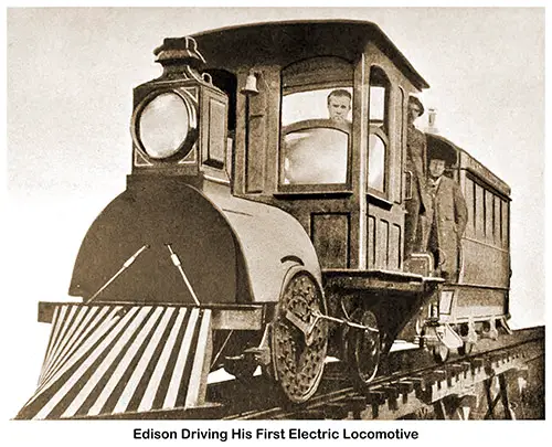 Edison Driving His First Electric Locomotive.