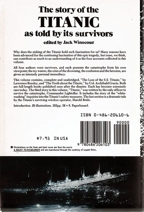 Back Cover of The Story of the Titanic as Told by Its Survivors