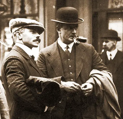 Charles Lightower (on right) with Third Officer Herbert J. Pitman in late April 1912.