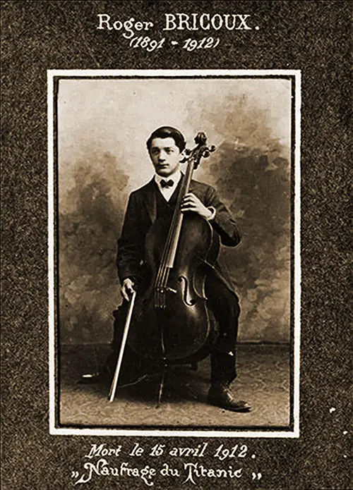 Photograph of Titanic Bandmember and Cellist Roger Marie Bricoux, 1891-1912. Mort le 15 avril 1912. "Naufrage du Titanic."