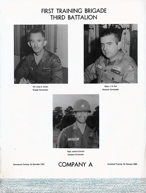 Company A 1963 Fort Jackson Basic Training Leadership, Page 1.