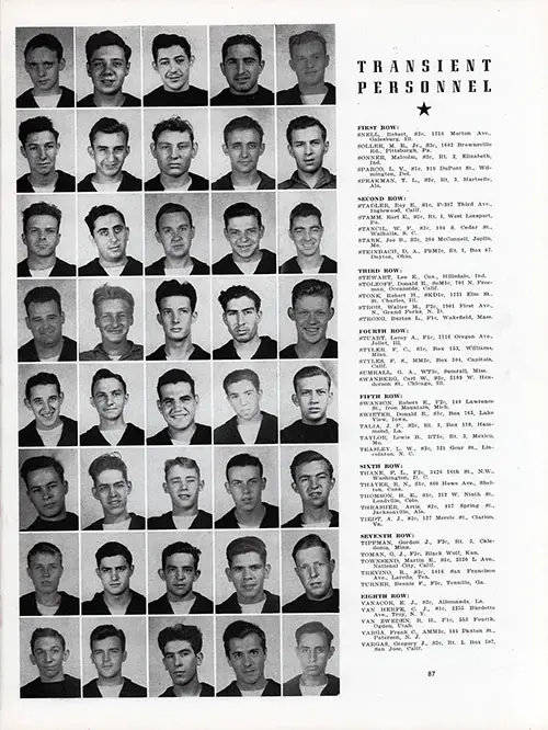 US Naval Receving Station Transient Personnel, Shoemaker, CA, Vol XXVII, 1945, Page 87.