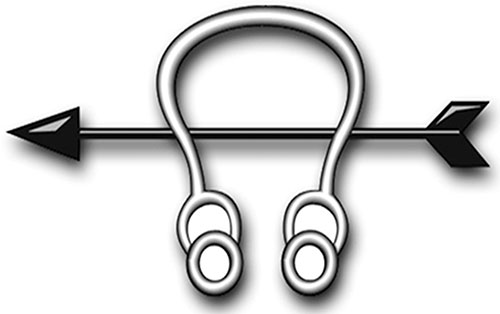 Insignia or Rating Badge for a US Navy Sonar Technician (ST). Earphones with Arrow in Horizontal Position, Point to the Front.