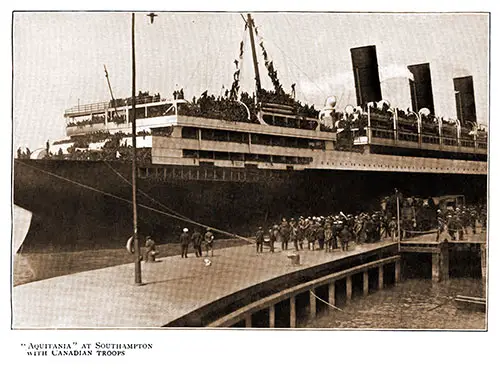 The SS Aquitania at Southampton with Canadian Troops.