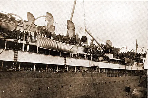 The Transport Ship Mauretania Leaving Southampton with Homeward Bound Canadian Troops.