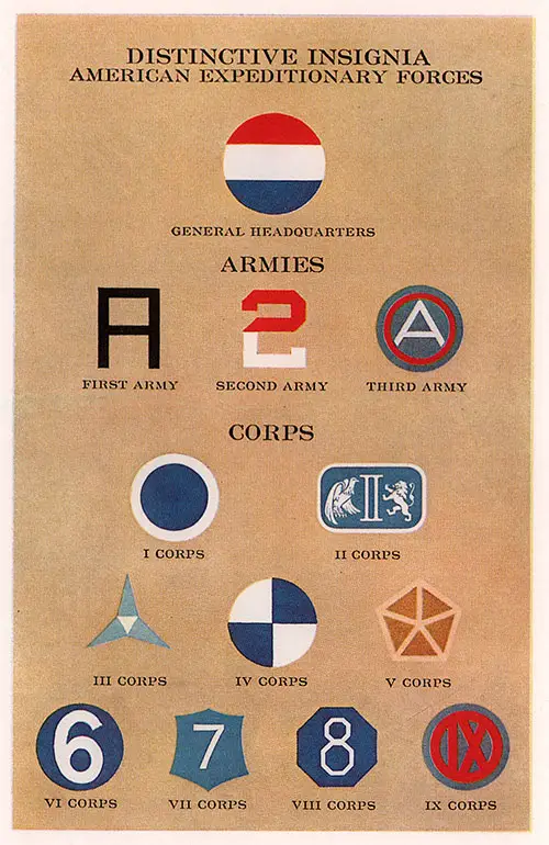 Distinctive Insignia of the American Expeditionary Forces, Plate 1: GHQ, Armies, and Corps.