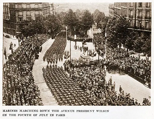 Marines Marching Down the Avenue President Wilson on the Fourth of July in Paris.