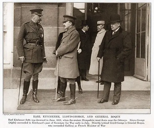 Earl Kitchener, Lloyd-George, and General Roque.