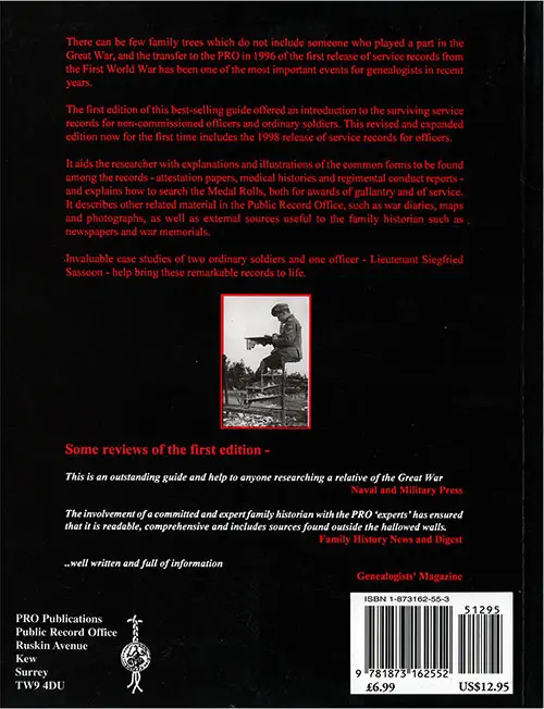 Back Cover, Army Service Records of the First World War, Public Record Office Readers' Guide No 19, 1997.