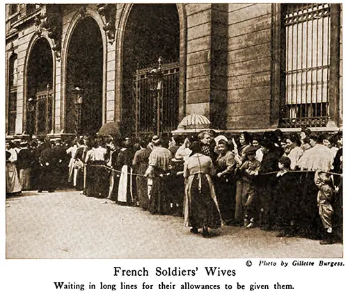 French Soldiers’ Wives Waiting in Long Lines for Their Allowances to Be Given Them.