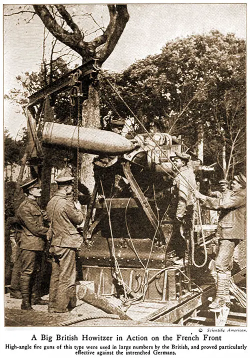 A Big British Howitzer in Action on the French Front.