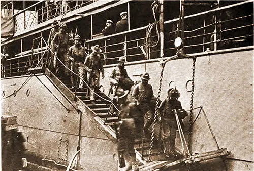 Marines Disembarking at French Port Direct by Gangway onto Dock.