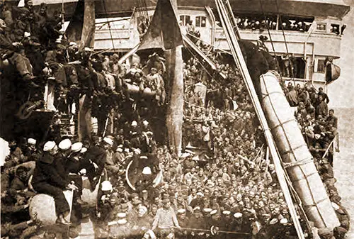 Crowded Deck of Transport Ship USS Princess Matoika.