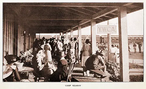 View of a Crowded Porch of the WYCA Hostess House at Camp Kearny.