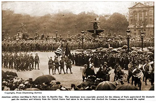 American Soldiers Marching in Paris on July 14, 1917, Bastille Day.