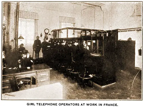 Girl Telephone Operators at Work in France, 1918.