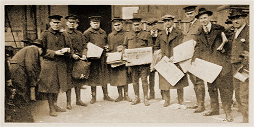 Scene at Hoboken, Officers and Civilians Reading the Newspaper. "With the Army at Hoboken," 1919.